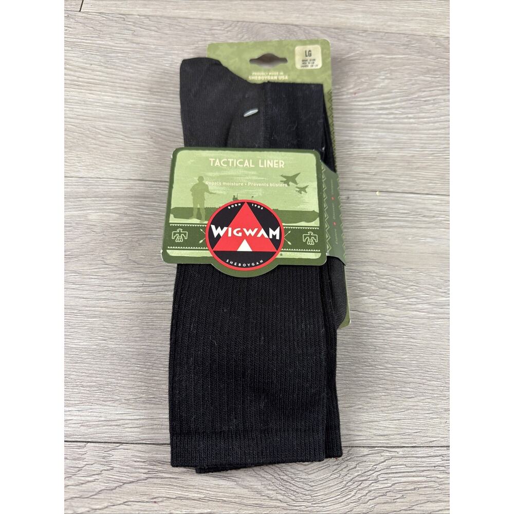 Wigwam Tactical Liner Black Crew Socks Large Mens 9-12 Womens 10-13 New